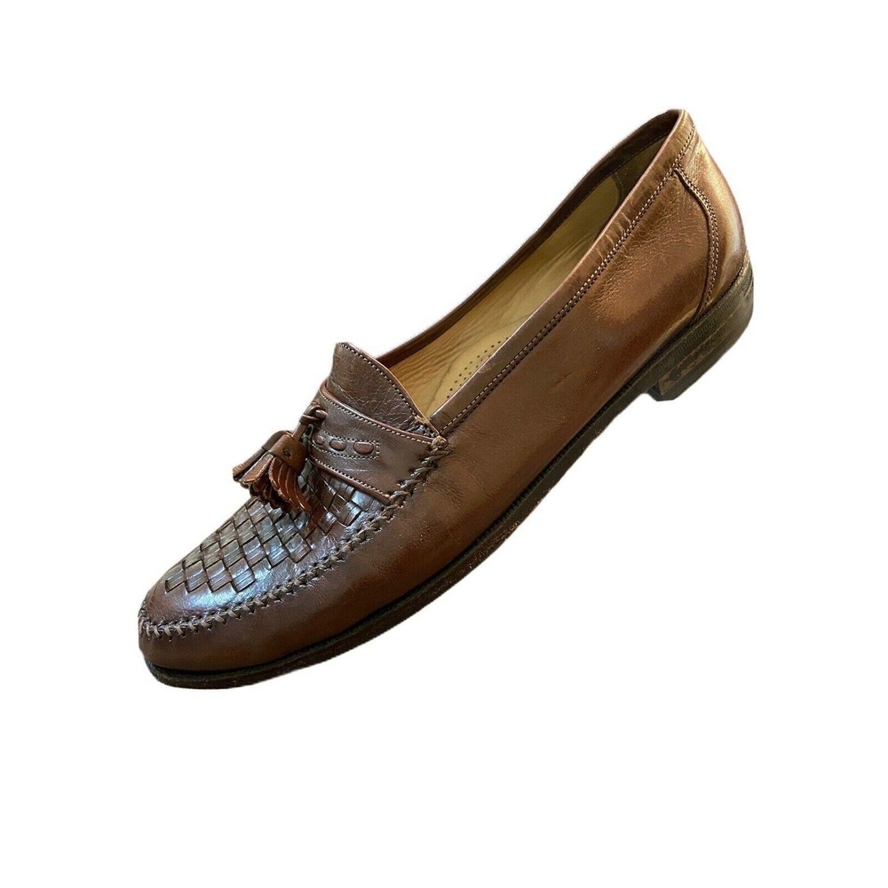 Florsheim Woven Tassel Leather Loafers 10.5 Brown Dress Shoes Career 30153